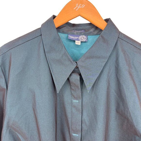 Venezia Jeans Womens Stretch Button Up Shirt Teal 3/4 Sleeve Size 22/24 Plus - Picture 1 of 6